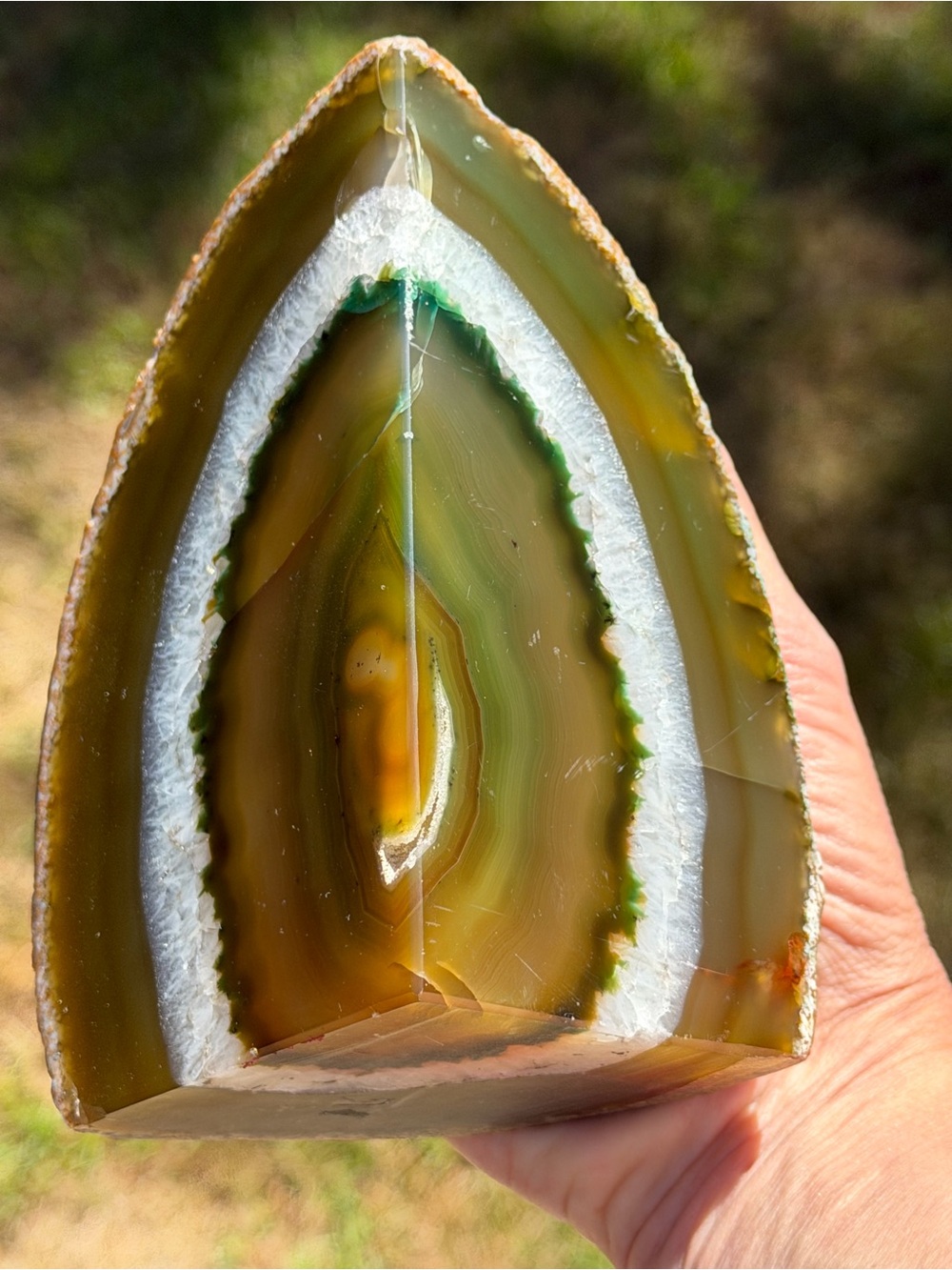 Quartz Agate Slice Decorative Natural Art | Tripod Wooden Stand